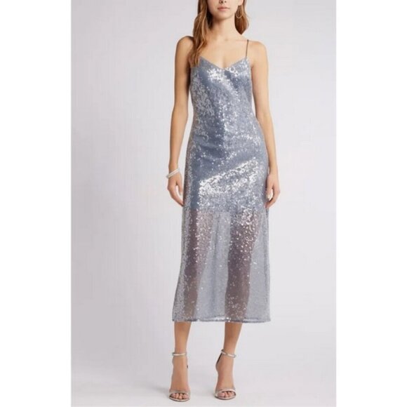💕OPEN EDIT💕 Sequin Sleeveless Slipdress ~ Metallic Grey Folkstone XS NWT - Picture 2 of 16